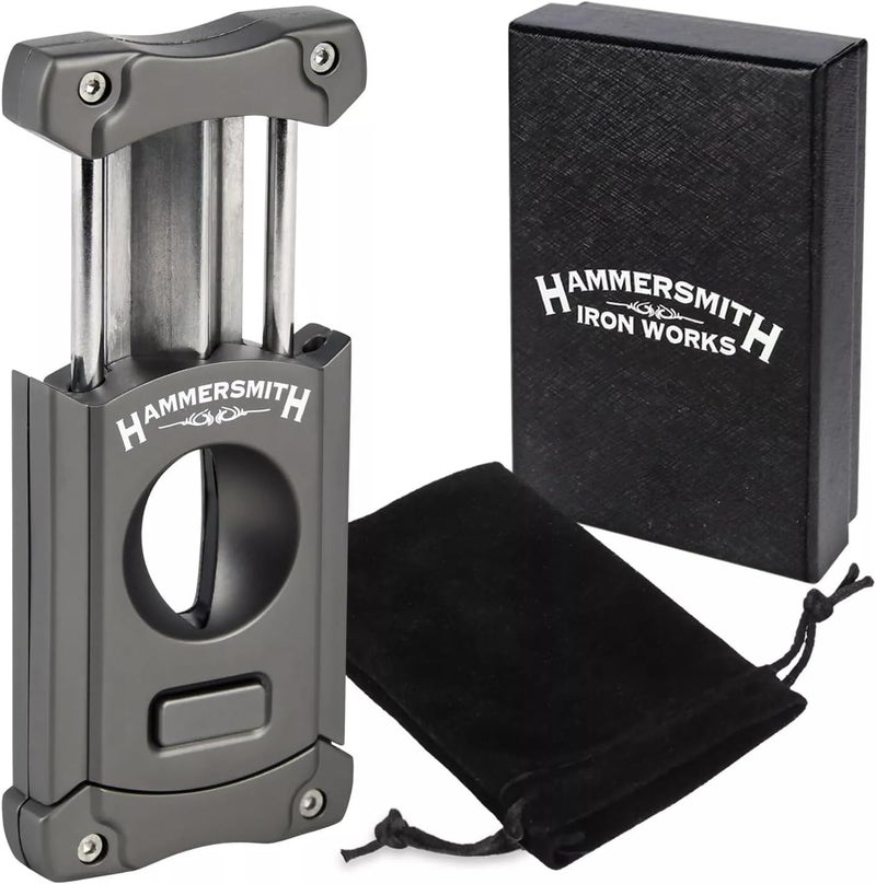 HammerSmith Beast V-Cut Cigar Cutter with Built-in Pull-Out 8mm Punch Cutter, Stainless Steel Blade, Easy Push-Button Spring-Action Release, Perfect Cigar Accessories for Men - Gunmetal Finish - Image 1